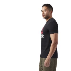 Reebok QQR- Stacked T Shirt Herren - Schwarz/Rot - DE 091-VCJ